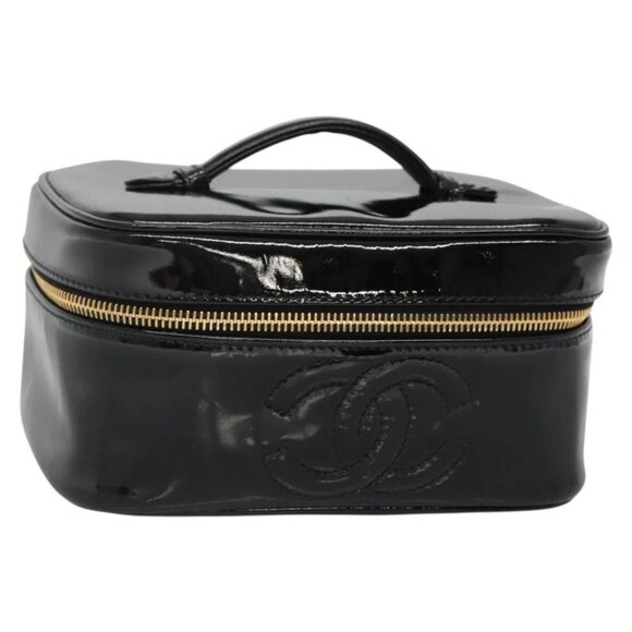 CHANEL Vanity Pouch Patent leather Black Gold CC - Picture 1 of 15